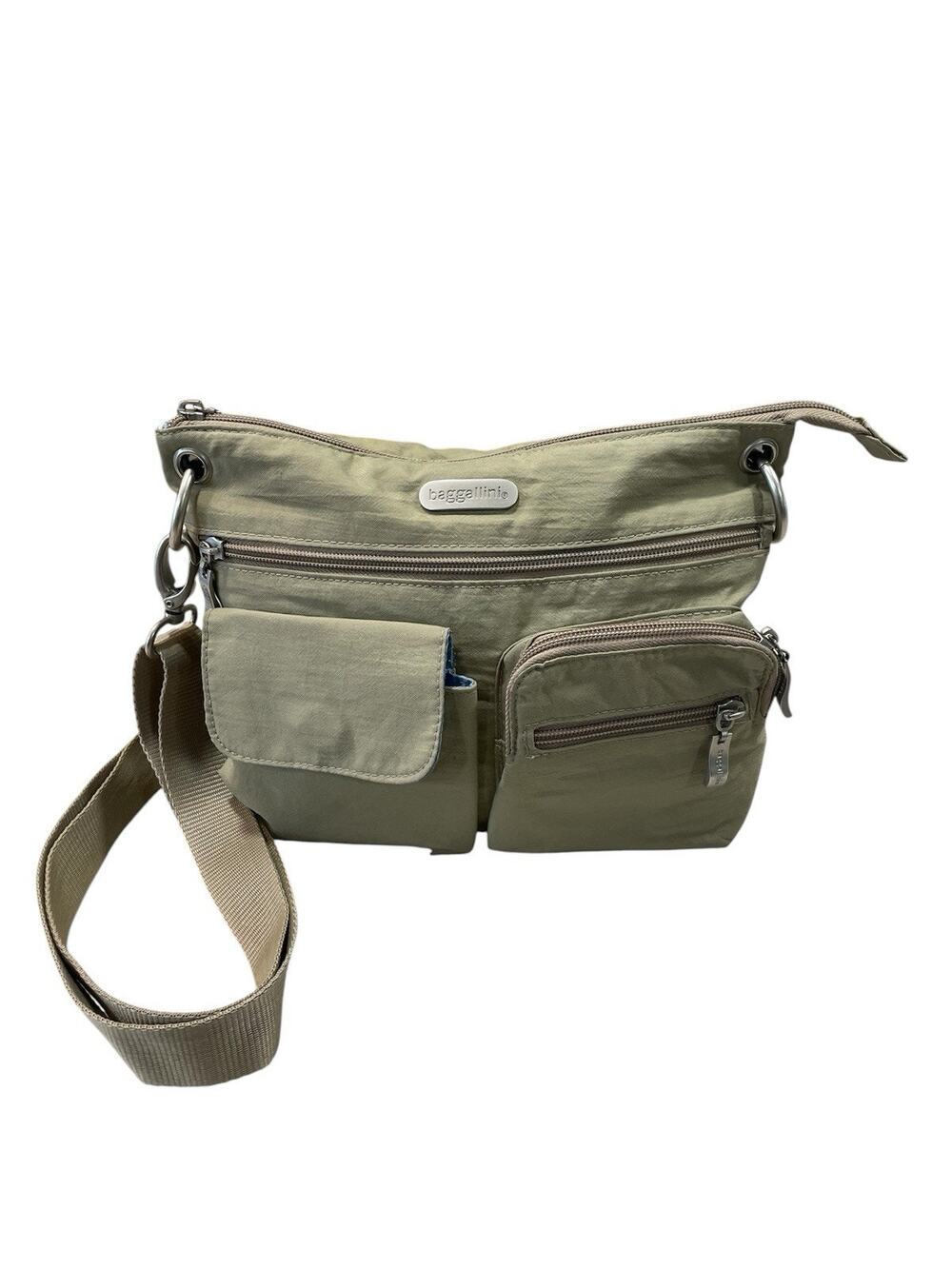 BAGGALLINI Criss Cross Crossbody Bag Purse Light Green W/ Blue Lining